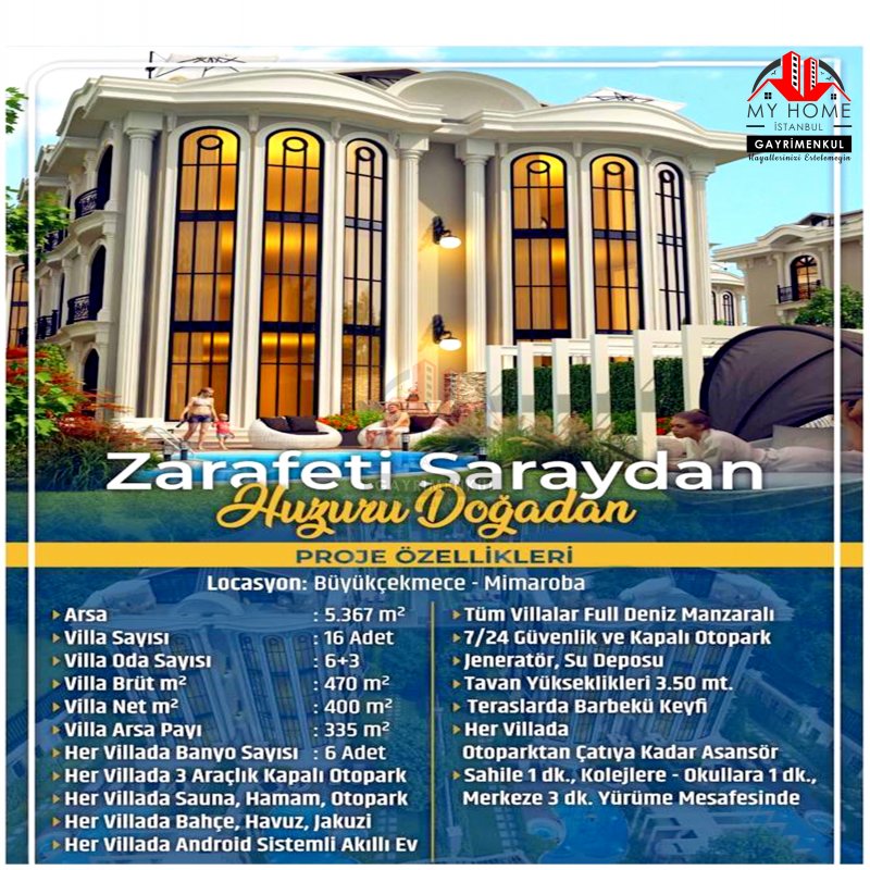 BÜYÜKÇEKMECE 'DE SARAY KONSEPTİNDE  DENİZ MANZARALI  VİLLA ...GÖRMEDEN KARAR VERME ..SON 6 VİLLA BİTİRİYORUZ ...